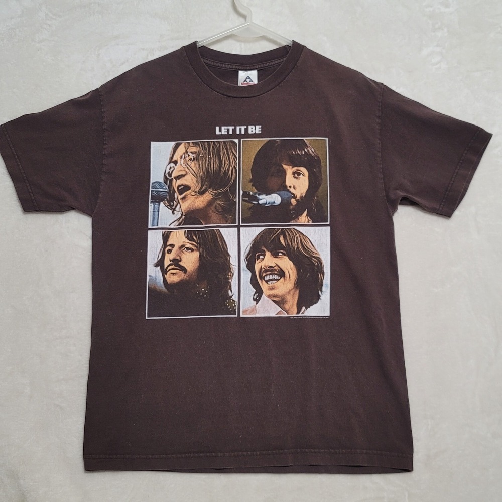 Vintage Beatles T-shirt Sz L‎ Brown Let It Be 2004 Graphic Print